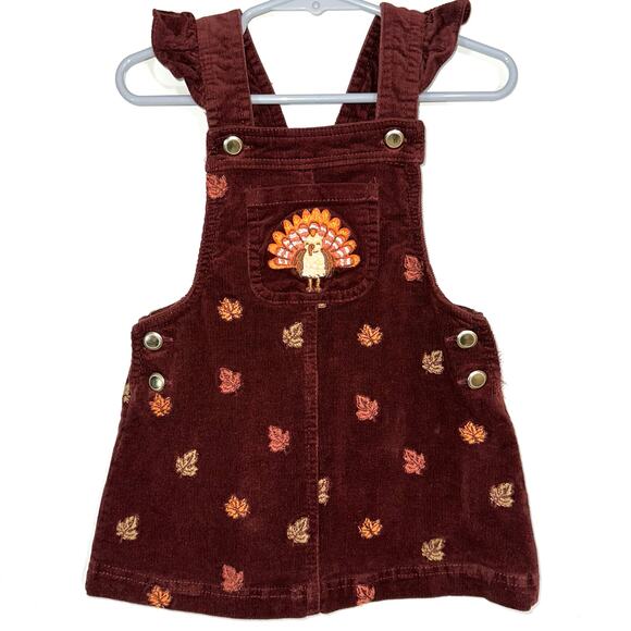 Cynthia Rowley Thanksgiving Corduroy Embroidered Leaves Turkey Overall Dress 24M - Picture 2 of 11